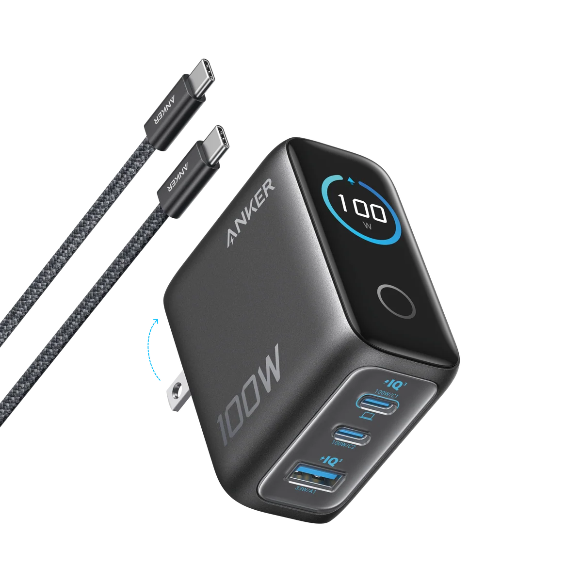 Anker Charger (100W, 3 Ports, Smart Display)