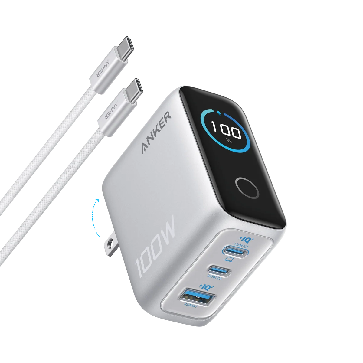 Anker Charger (100W, 3 Ports, Smart Display) alternate view