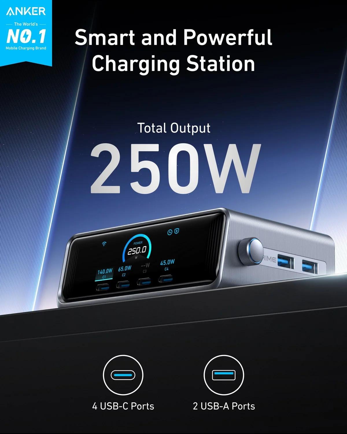 Anker Prime Charger (250W, 6 Ports, GaNPrime) alternate view