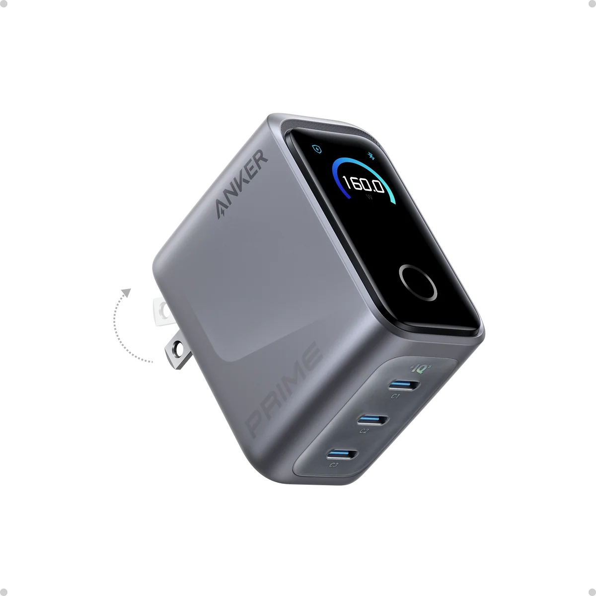 Anker Prime Charger (160W, 3 Ports, Smart Display)