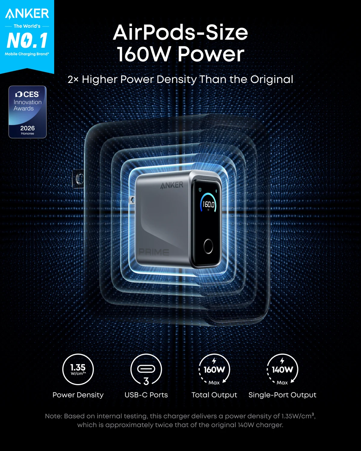 Anker Prime Charger (160W, 3 Ports, Smart Display) alternate view