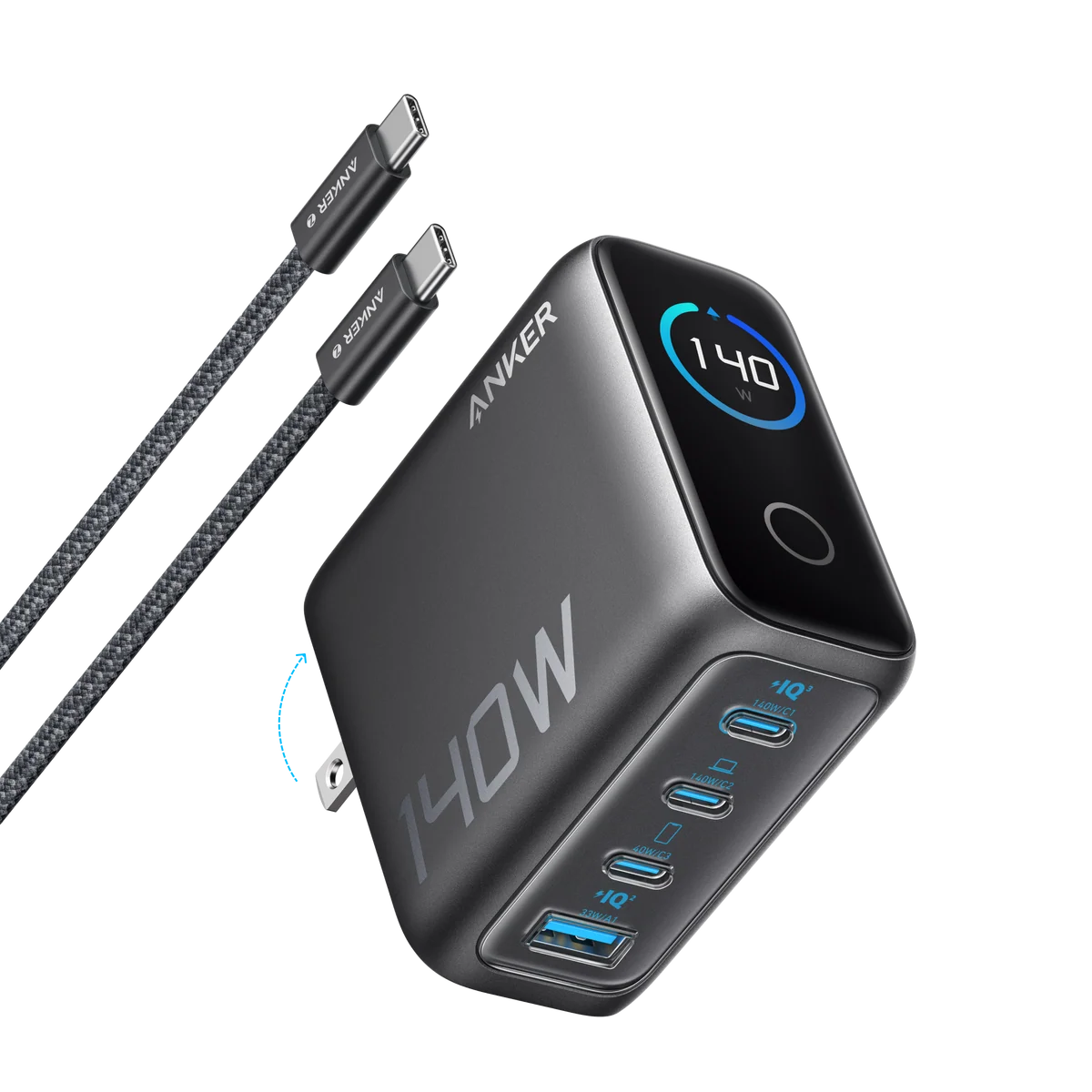 Anker Charger (140W, 4-Port, PD 3.1) with USB-C Cable