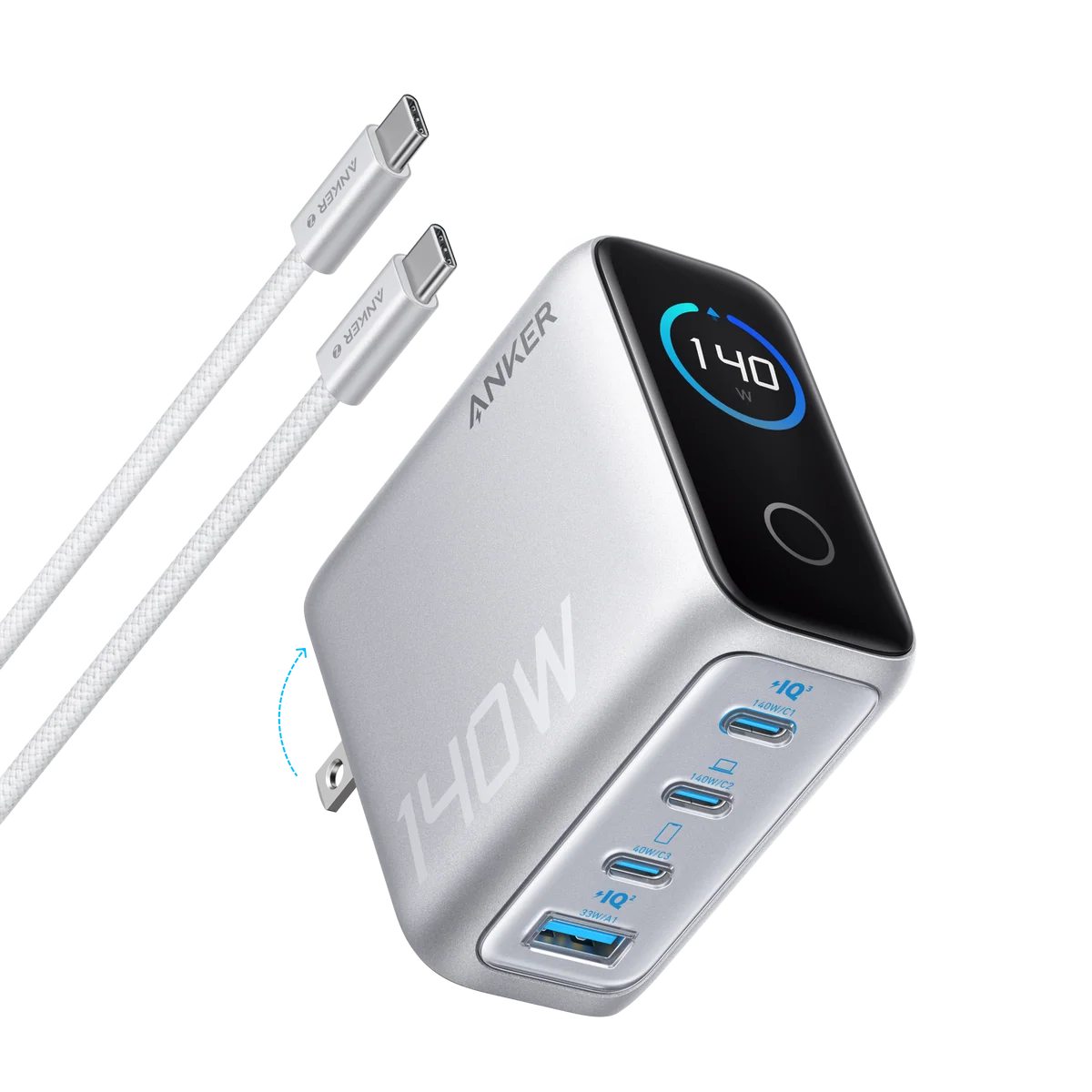 Anker Charger (140W, 4-Port, PD 3.1) with USB-C Cable alternate view